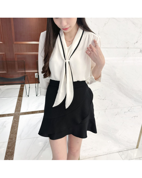 Two-tone Tied Blouse